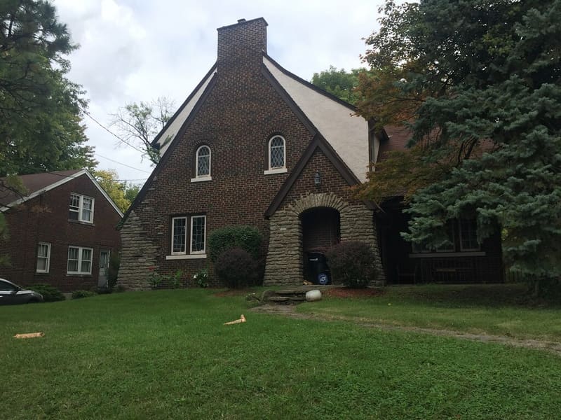 Brick Tudor-style house exterior